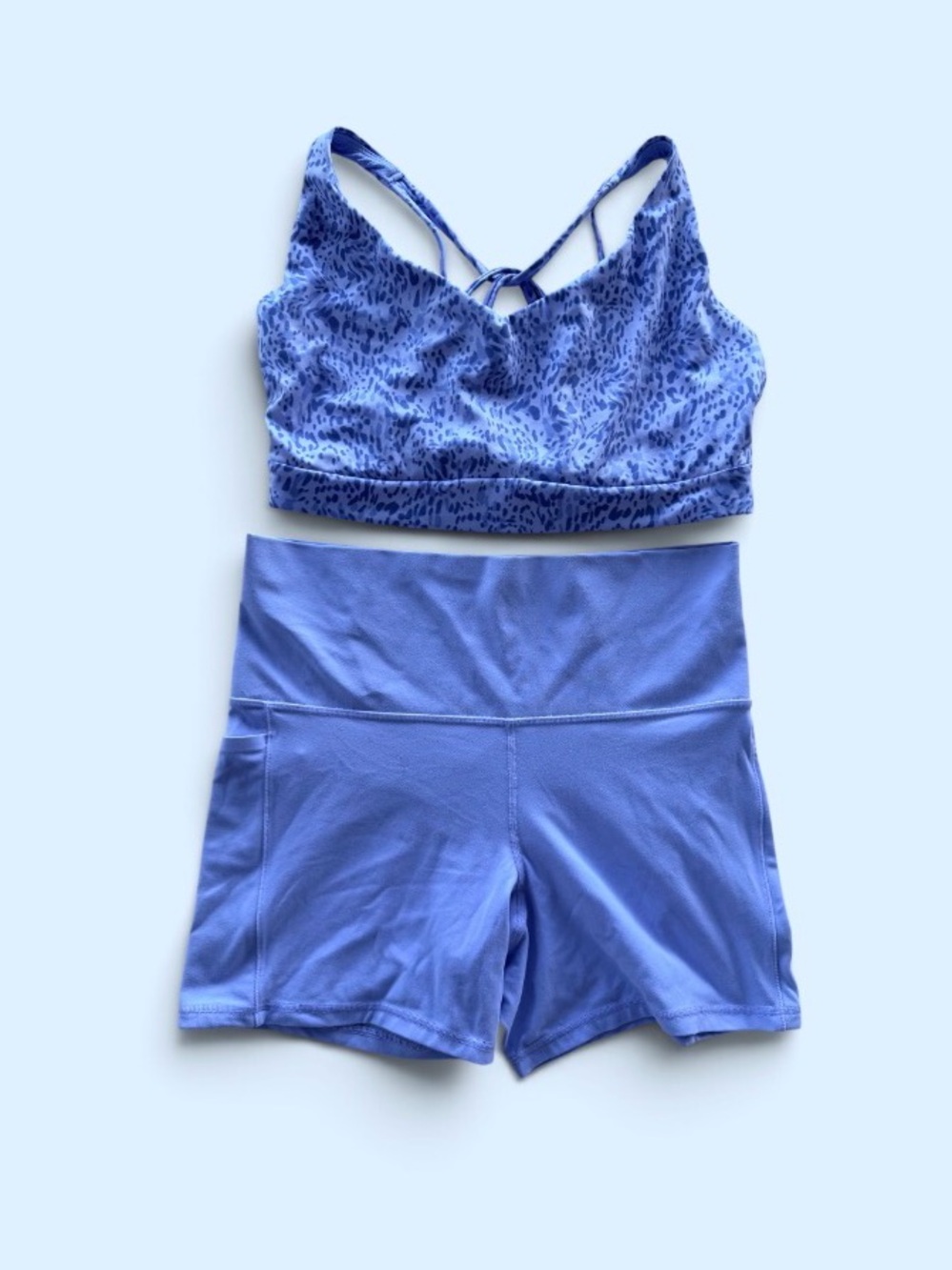 Athleta Lavender Printed Sports Bralette & High-Waist Shorts Set
